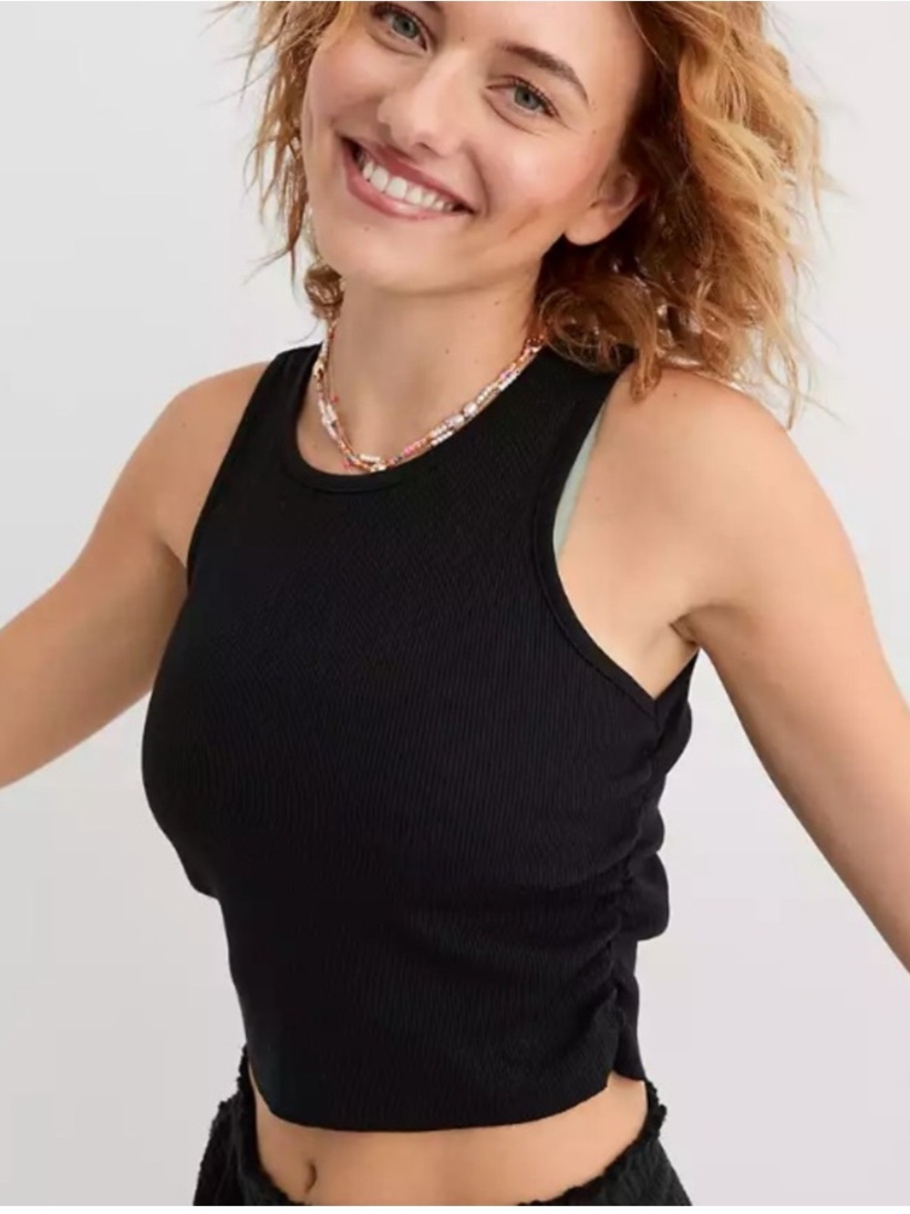 Aerie Rouchy Rib Black Tank Top NWOT Size Medium